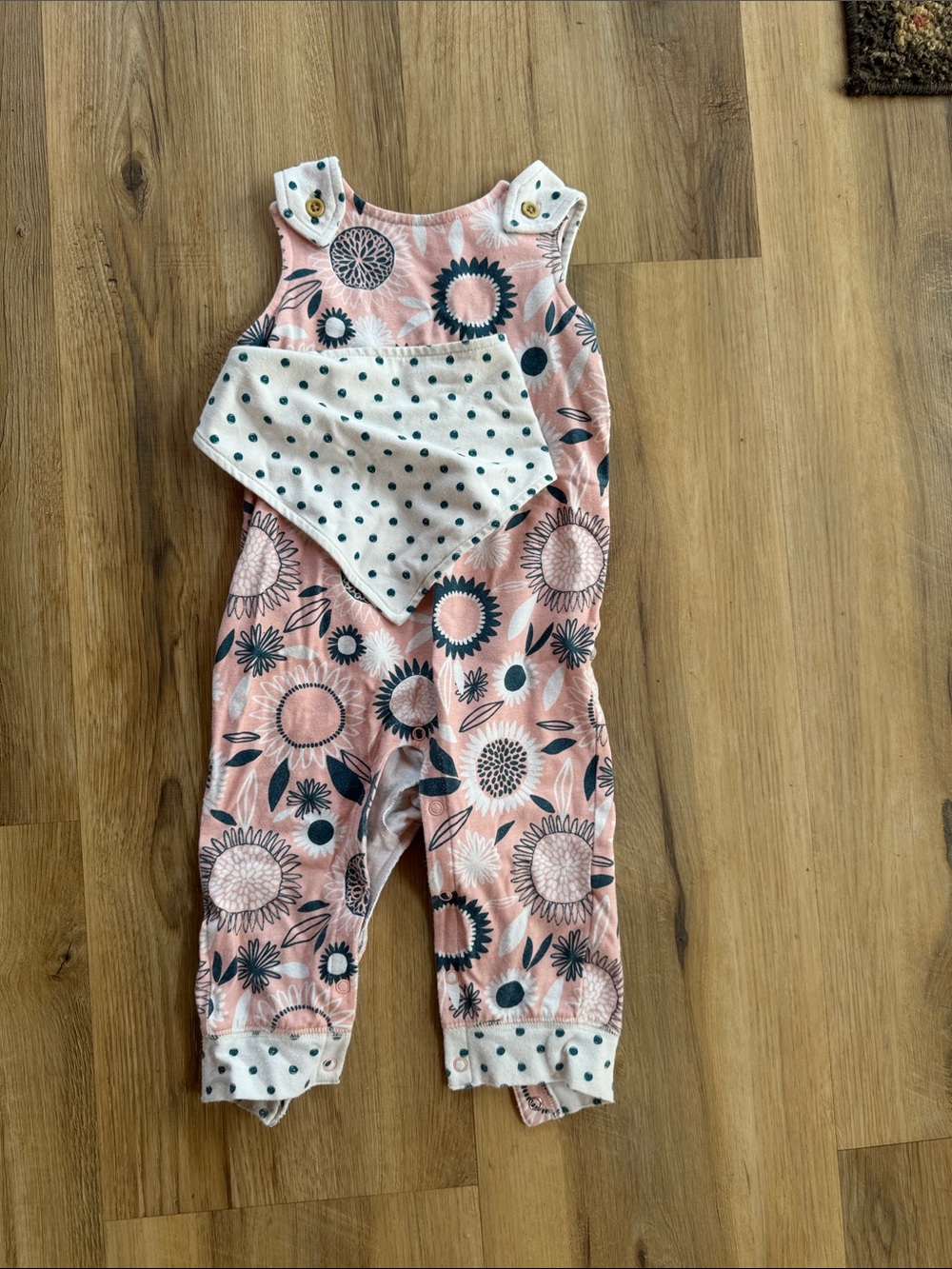 Pink Floral Sunflower Overalls with Polka Dot Bib - Kids Bottoms
